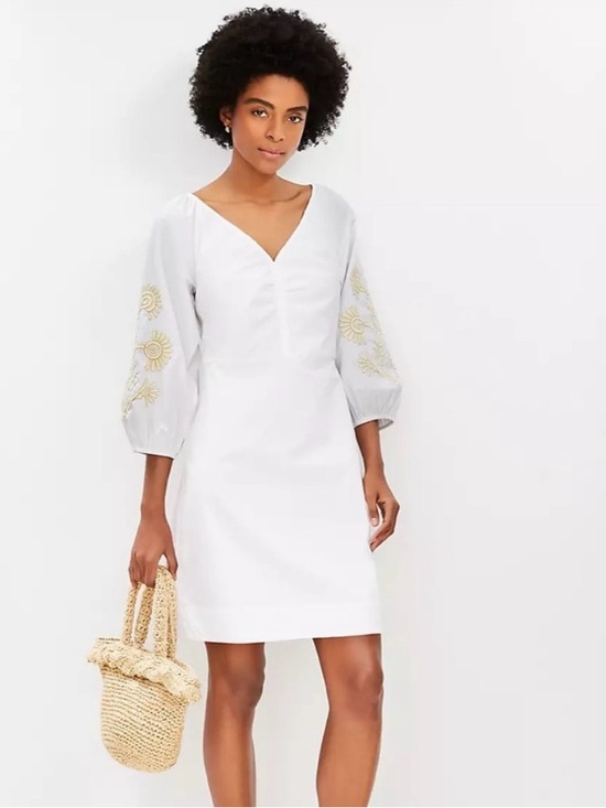 Ann Taylor Dresses & Skirts - NWOT- Ann Taylor White Embroidered Puff-Sleeve Mini Dress Size 8